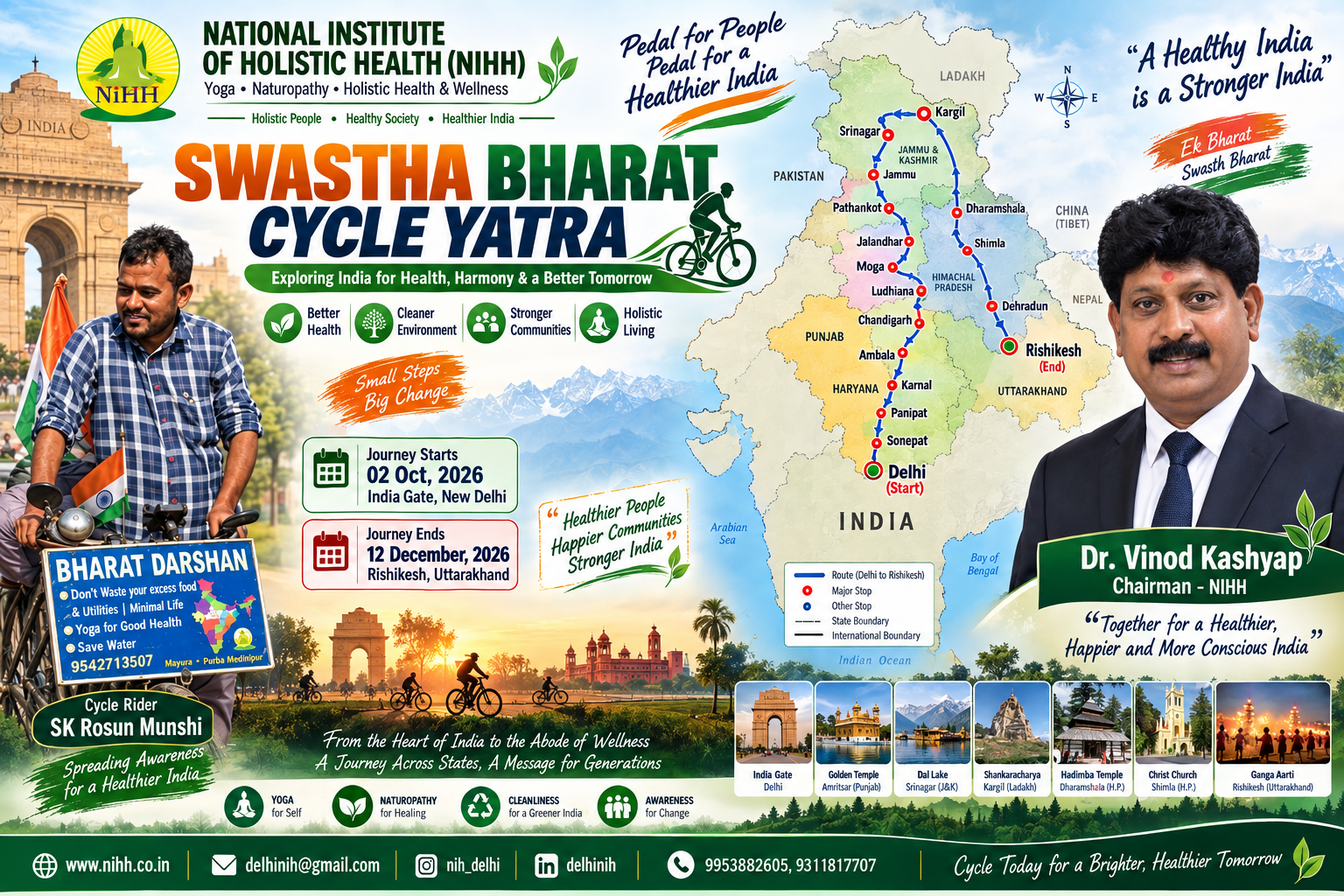 Swastha Bharat Cycle Yatra 2026 — India Gate to Rishikesh health awareness journey